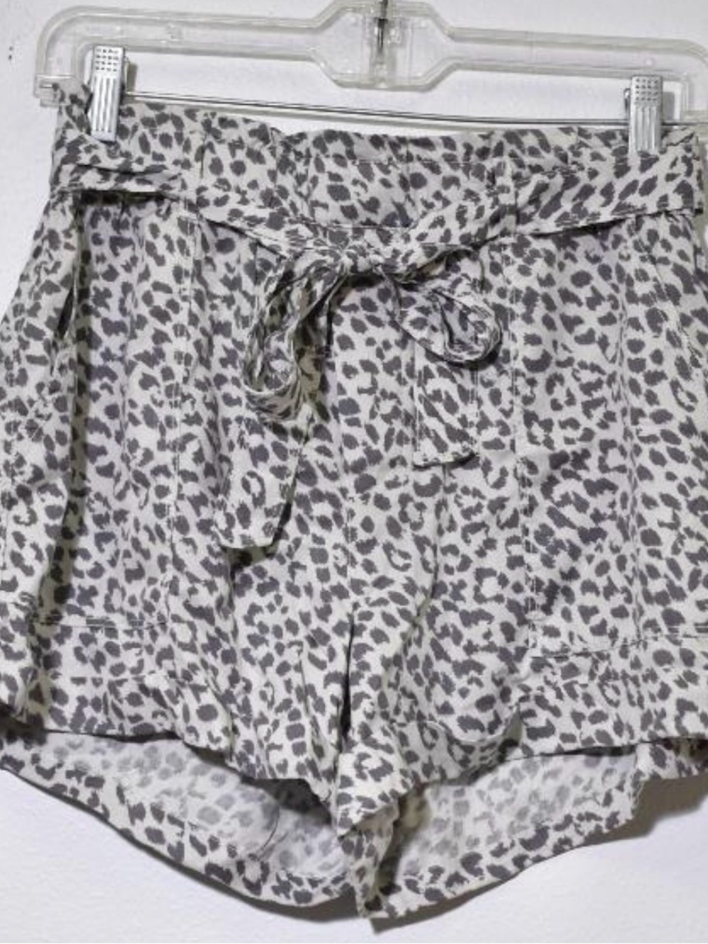 aerie Gray and White Leopard Print High Waist Tie-Waist Shorts
